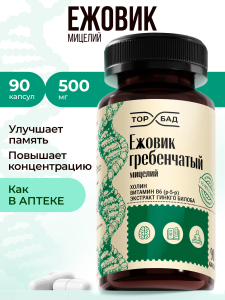 Ежовик с холином, В6 (р-5-р) и гинко билоба (90 кап по 0,6гр)